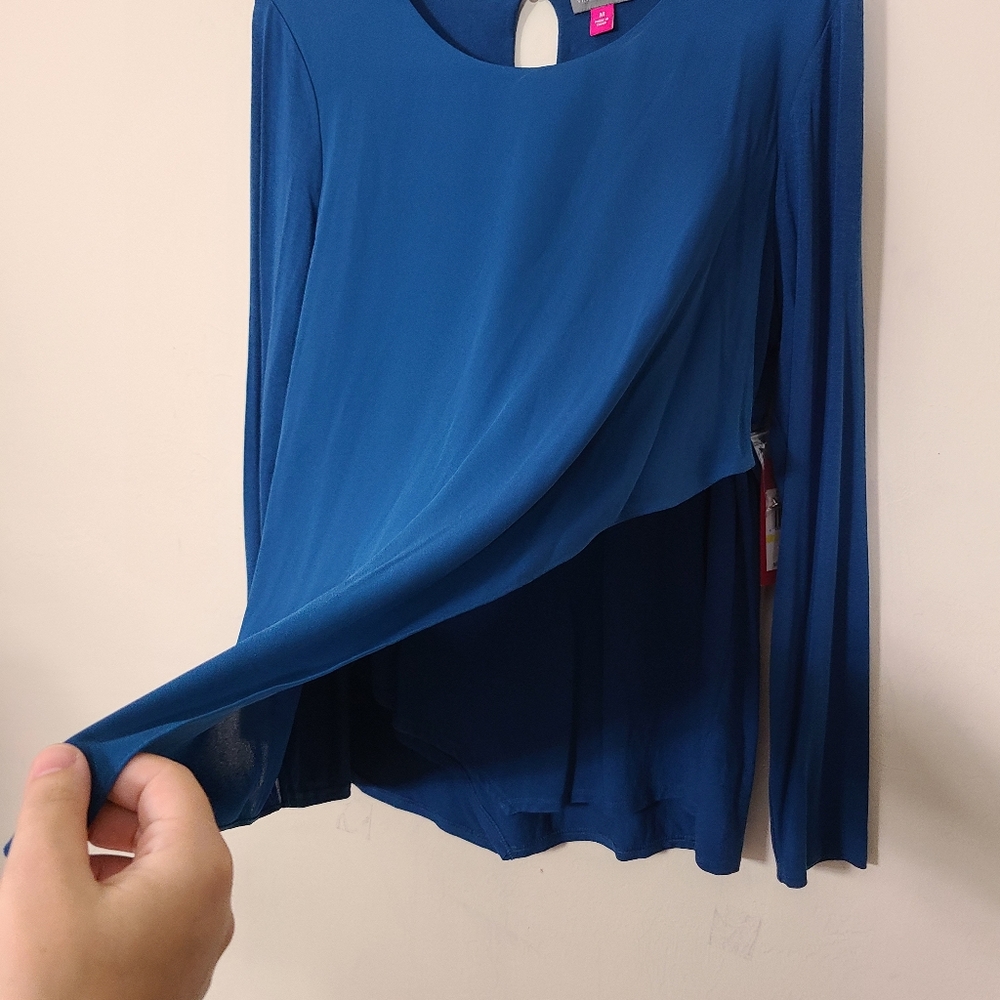 Vince Camuto Blue Asymmetrical Womens M Long Sleeve‎ Blouse Top NWT $79 - Picture 5 of 9